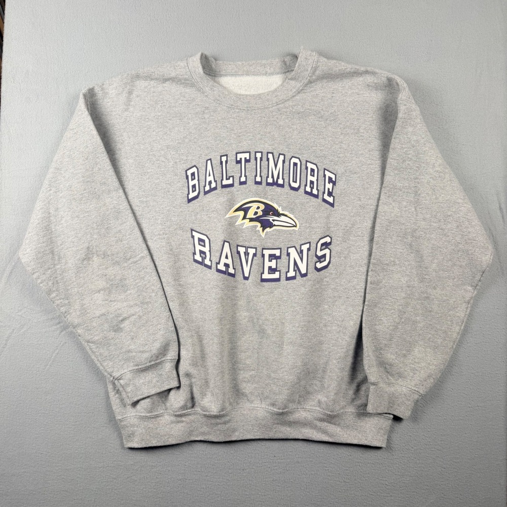 Baltimore Ravens Crewneck Sweatshirt Mens Gray Graphic Fleece Pullover NFL Logo